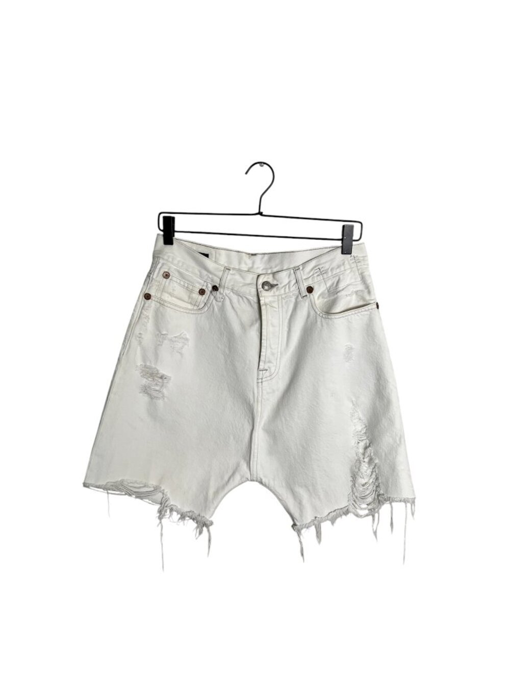 R13 Womens Marky Drop Short White 28 Nico White Ripped Distress Button Fly Denim
